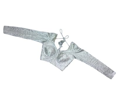 PARVATHI BEHERA WOMEN'S TAILORS - Silver Sequinned Blouse with Long Sleeves PARVATHI BEHERA WOMEN'S TAILORS - Silver Sequinned Blouse with Long Sleeves