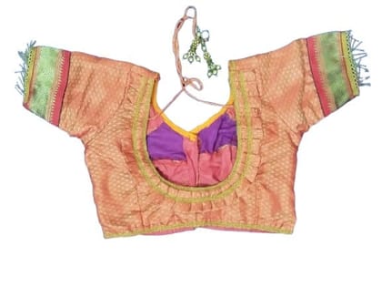 Women's Orange Silk Saree Blouse With Ruffle Sleeves And Back Neck Design -BRA CUTTING BLOUSE Women's Orange Silk Saree Blouse With Ruffle Sleeves And Back Neck Design -BRA CUTTING BLOUSE