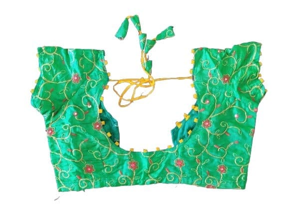 PARVATHI BEHERA WOMEN'S TAILORS- Green Embroidered Cotton Blouse-cross cutting blouse