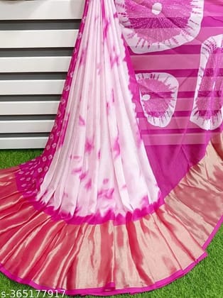 Rose & White Floral Jacquard Jaree Border Saree With Blouse