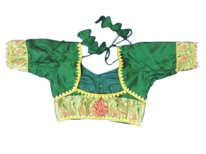 PARVATHI BEHERA WOMEN'S TAILORES-Green Readymade Saree Blouse With Golden Border-BRAC CUTTING BLOUSE PARVATHI BEHERA WOMEN'S TAILORES-Green Readymade Saree Blouse With Golden Border-BRAC CUTTING BLOUSE