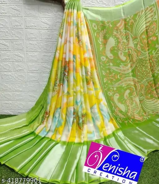 Pista Green & Yellow Floral Jacquard Jaree Border Saree With Blouse