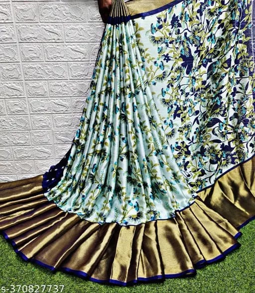 Ash & Golden Floral Jacquard Jaree Border Saree With Blouse