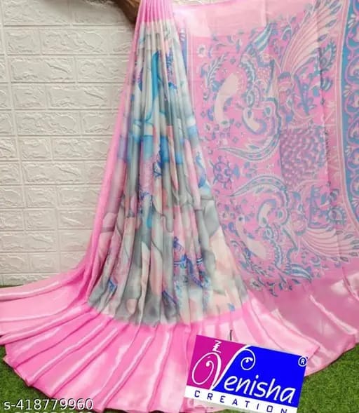 Baby Pink & Gray Floral Jacquard Jaree Border Saree With Blouse
