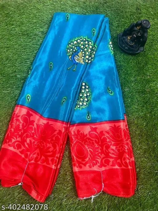 Blue & Red  Bandhani Saree With Blouse