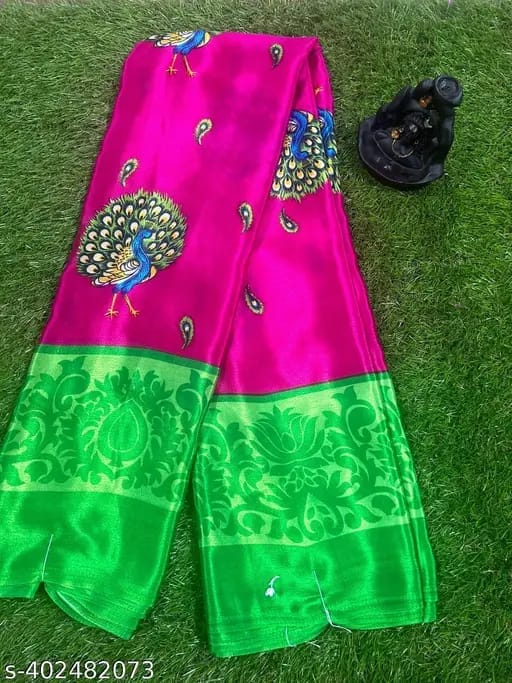 Rose & Green Bandhani Saree With Blouse