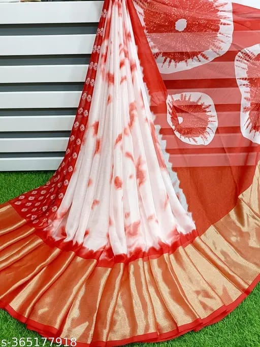 Red & White Floral Jacquard Jaree Border Saree With Blouse