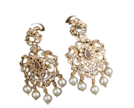 Stunning Antique Gold Plated AD Stone Necklace Set With Pearls