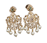 Mat Finish Bridal Gold Plated Ruby and Pearl Long Necklace Set With Earrings