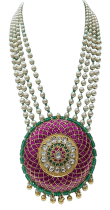 Exquisite Kundan Meenakari Pearl Necklace Set with Ruby Stones