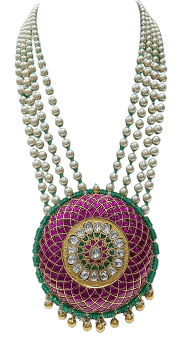 Exquisite Kundan Meenakari Pearl Necklace Set with Ruby Stones