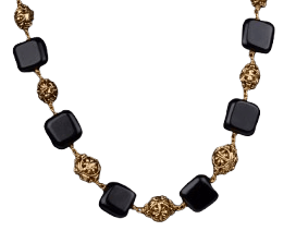 Black Beaded Necklace with Gold Accents