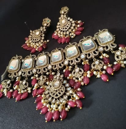 Exquisite Kundan and Pearl Choker Set with Ruby Stones