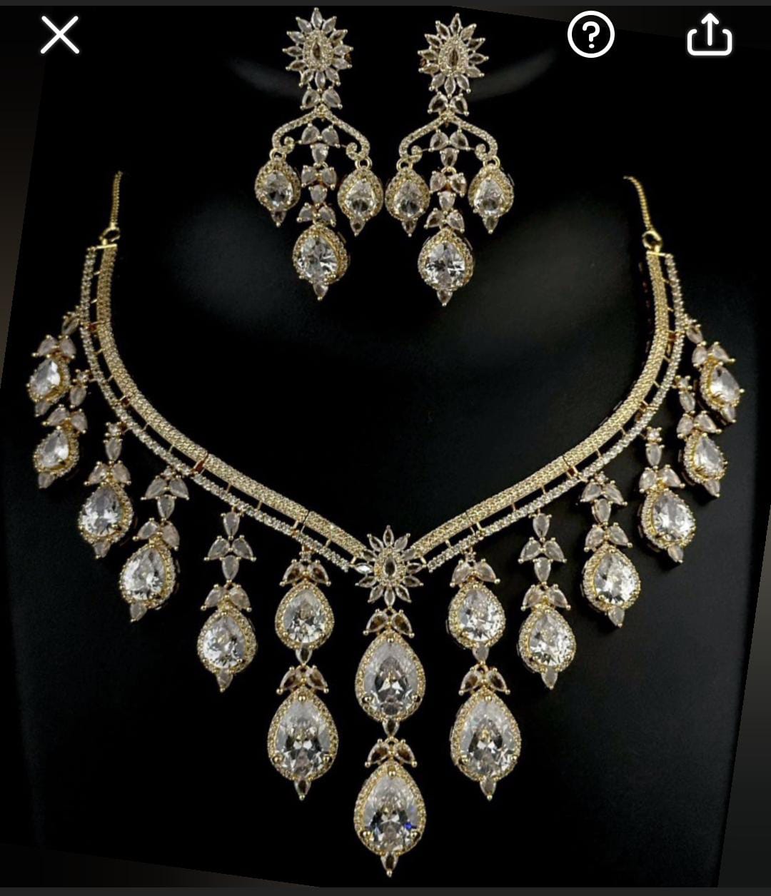 American Diamond Bridal Necklace Set with Earrings in Gold