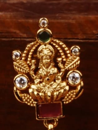 "Goddess Lakshmi Antique Gold Plated Long Jhumka Earrings with Red Beads"
