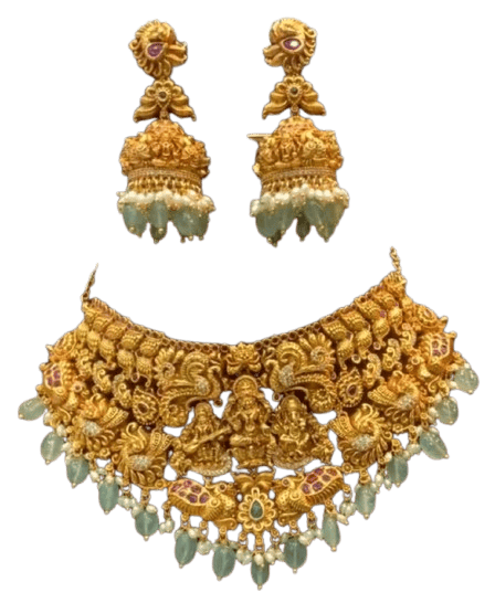 Gold-plated Short necklace set with Earrings
