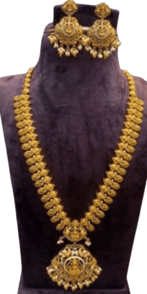 Gold Plated Jewellery Set with Lakshmi Pendant  Earrings
