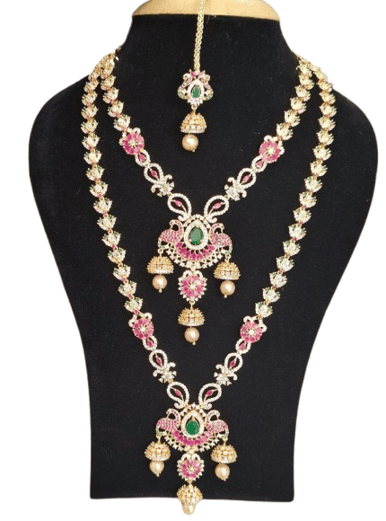 Necklace Set with Earrings and  Gold Plated Alloy with Ruby Stones and Pearls