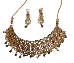 Indian Traditional Gold Plated Kundan Meenakari Chowk Set With Earrings For Women
