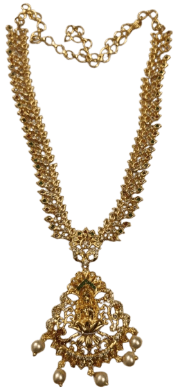 Gold-plated traditional South Indian temple necklace haram with pendant