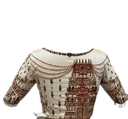 Cream color blouse with intricate embroidery and pearl embellishment