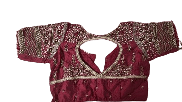 Embroidered Maroon Silk Saree Blouse With Zari Work