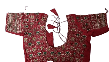 Red and gold embroidered silk blouse