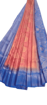 Pink And Blue Floral Embroidered Saree