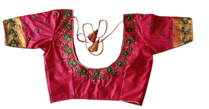 Pink and Green Embroidered Cotton Blouse