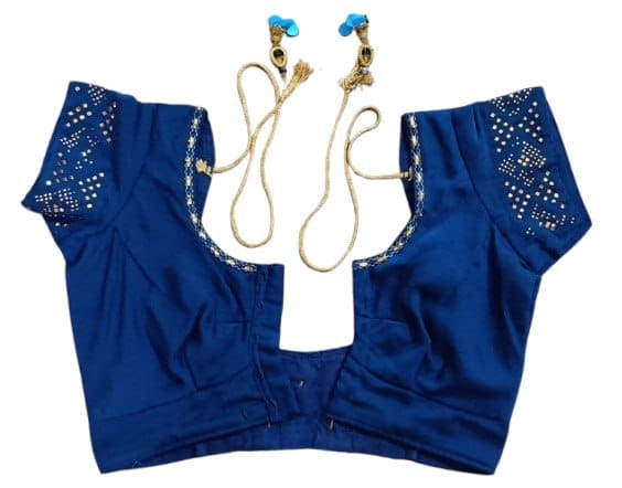 SUJATHA LADIES TAILORS GARMENT MANUFACTURING-Readymade Cotton Silk Saree Blouse with Stone Work and Elbow Sleeves
