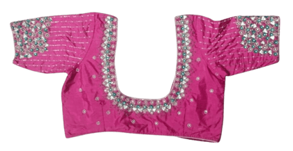 Embroidered magenta pink color blouse with zari and stone work