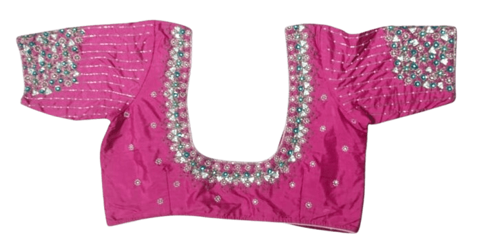 Embroidered magenta pink color blouse with zari and stone work