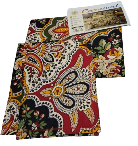 Single Bed Sheet with 2 Pillow Covers - Paisley Floral Print - 100% Cotton - Red