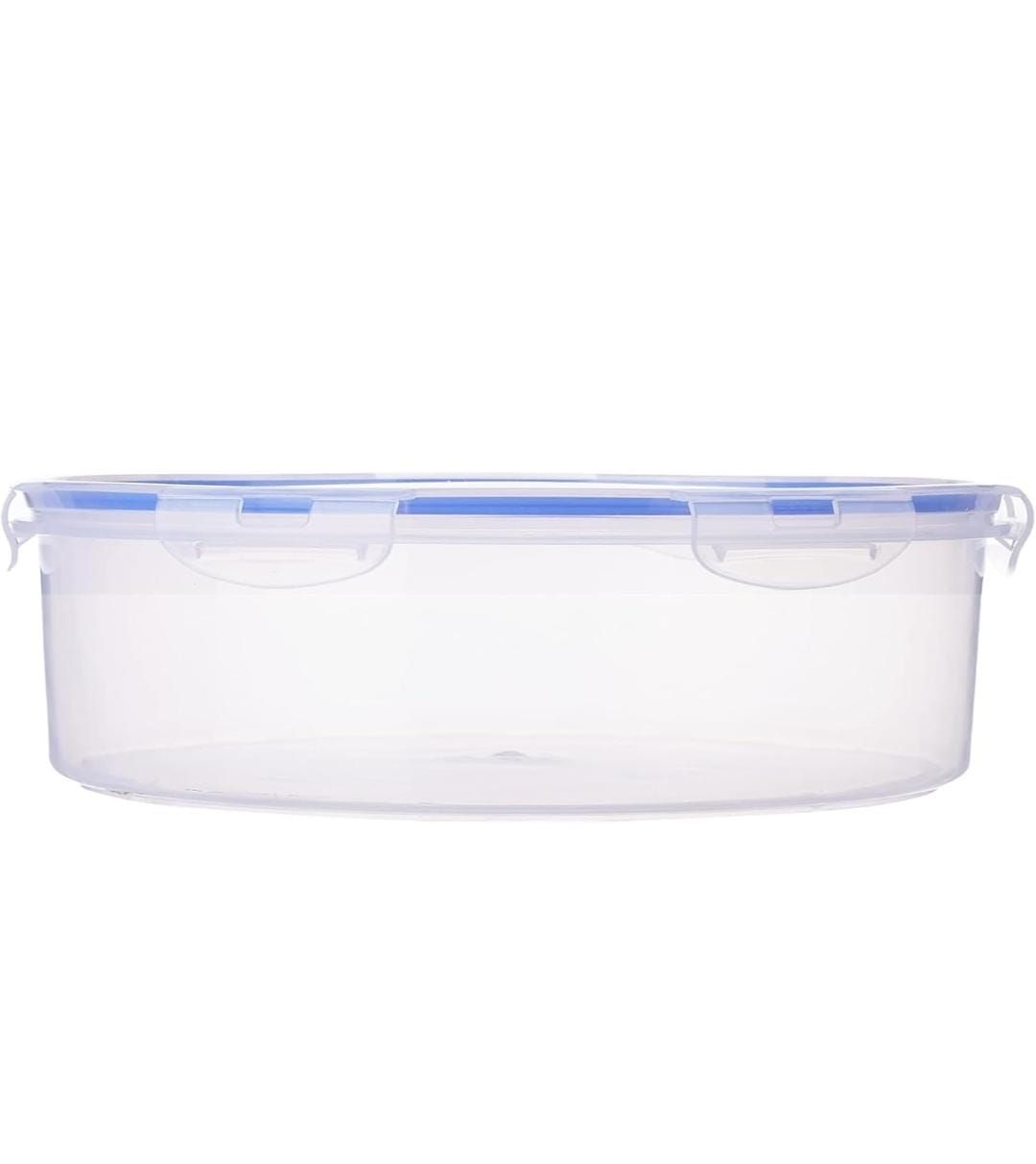 Large Round Plastic Food Storage Container with Blue Lid