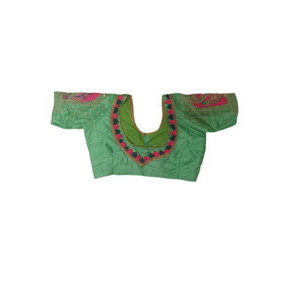Green Silk Blouse With Embroidery Work Green Silk Blouse With Embroidery Work