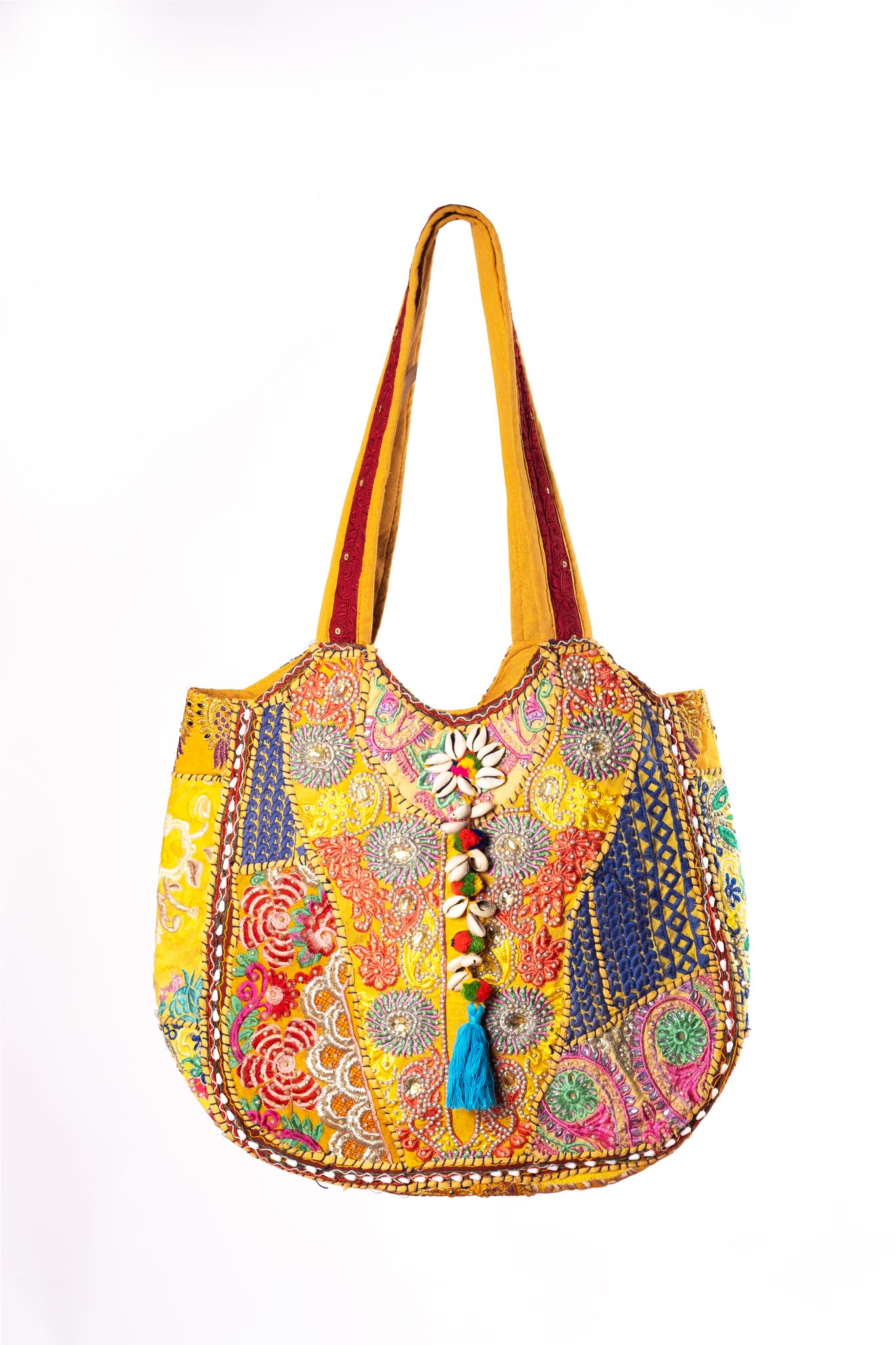 Handwork Rajasthani Embroidered Boho Tote Cross Body Bag, Multicolour For Women