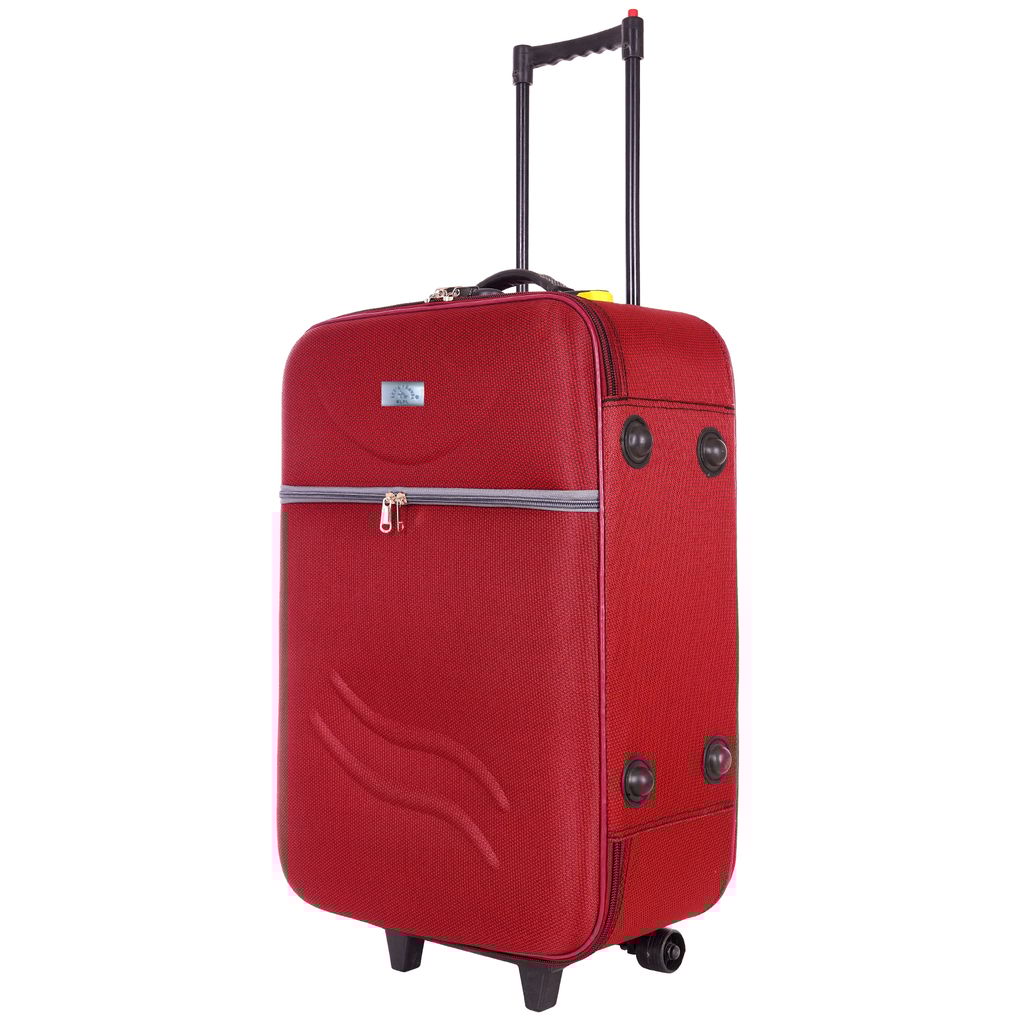 **Red carry-on suitcase with 2 wheels and a retractable handle**