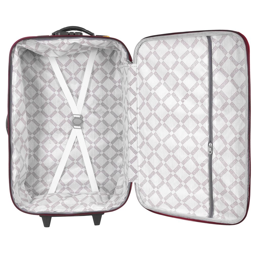 **Red carry-on suitcase with 2 wheels and a retractable handle**