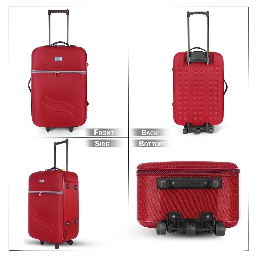 **Red carry-on suitcase with 2 wheels and a retractable handle**