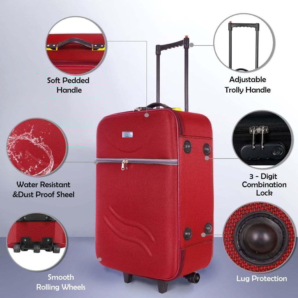 **Red carry-on suitcase with 2 wheels and a retractable handle**