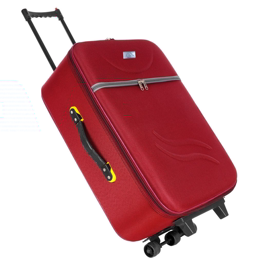 **Red carry-on suitcase with 2 wheels and a retractable handle**