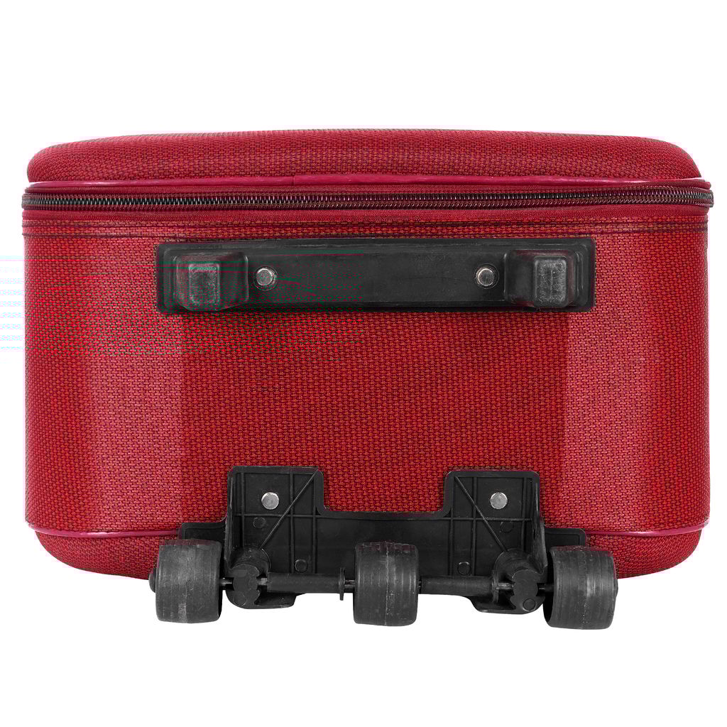 **Red carry-on suitcase with 2 wheels and a retractable handle**