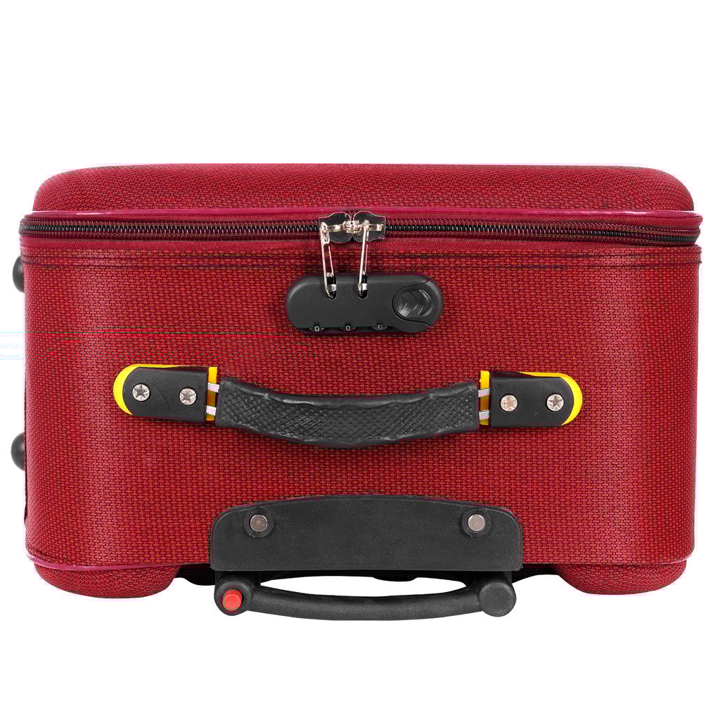 **Red carry-on suitcase with 2 wheels and a retractable handle**