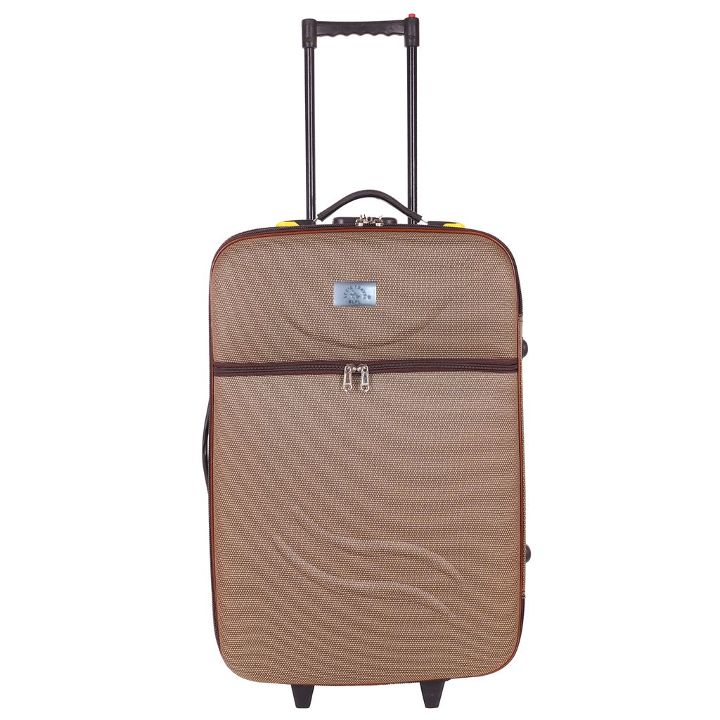Brown 2-Wheel Carry-On Suitcase with Telescoping Handle and Secure Zipper Closures