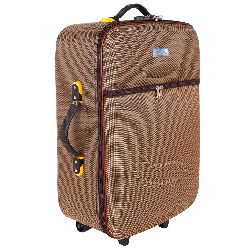Brown 2-Wheel Carry-On Suitcase with Telescoping Handle and Secure Zipper Closures