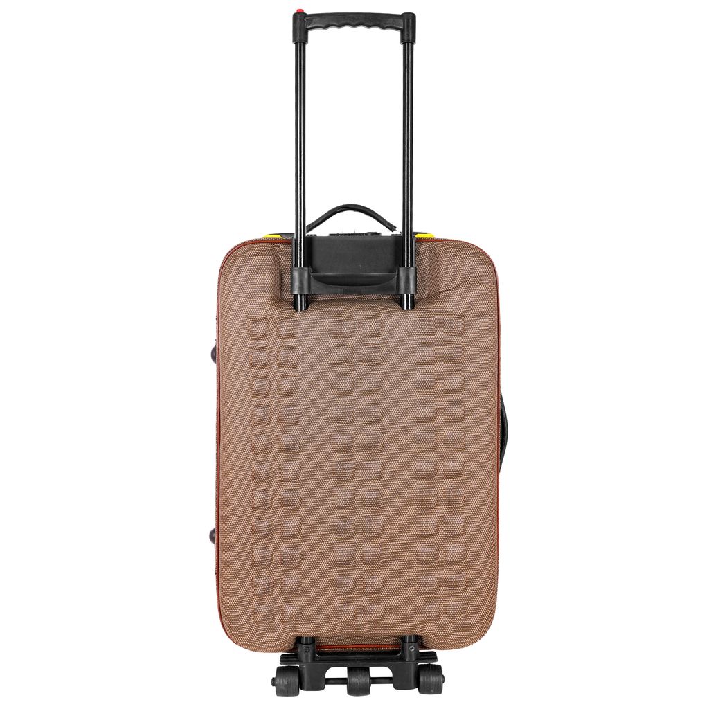 Brown 2-Wheel Carry-On Suitcase with Telescoping Handle and Secure Zipper Closures