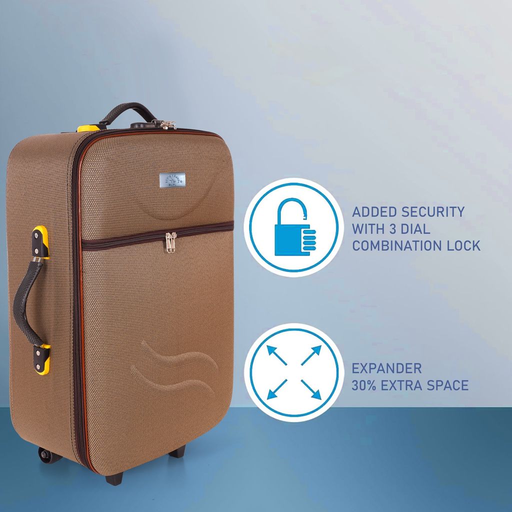 Brown 2-Wheel Carry-On Suitcase with Telescoping Handle and Secure Zipper Closures