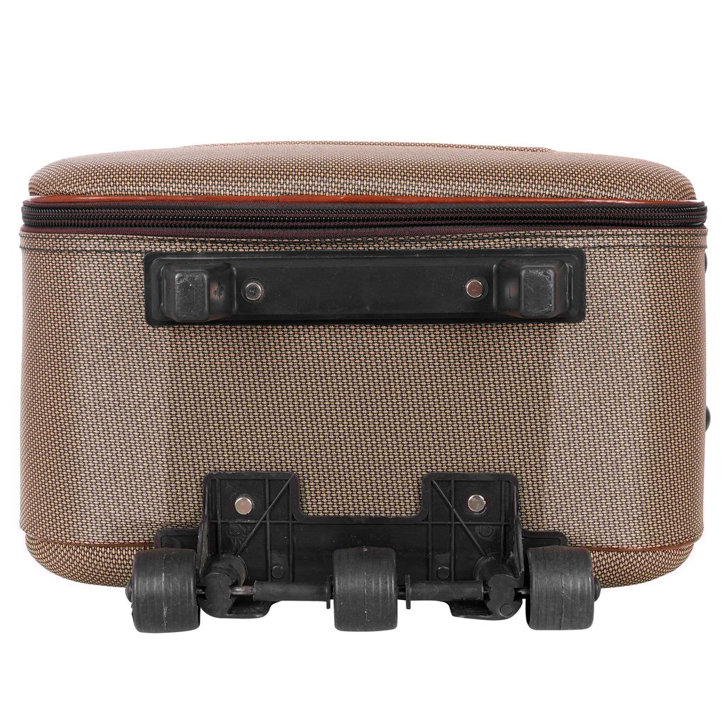 Brown 2-Wheel Carry-On Suitcase with Telescoping Handle and Secure Zipper Closures