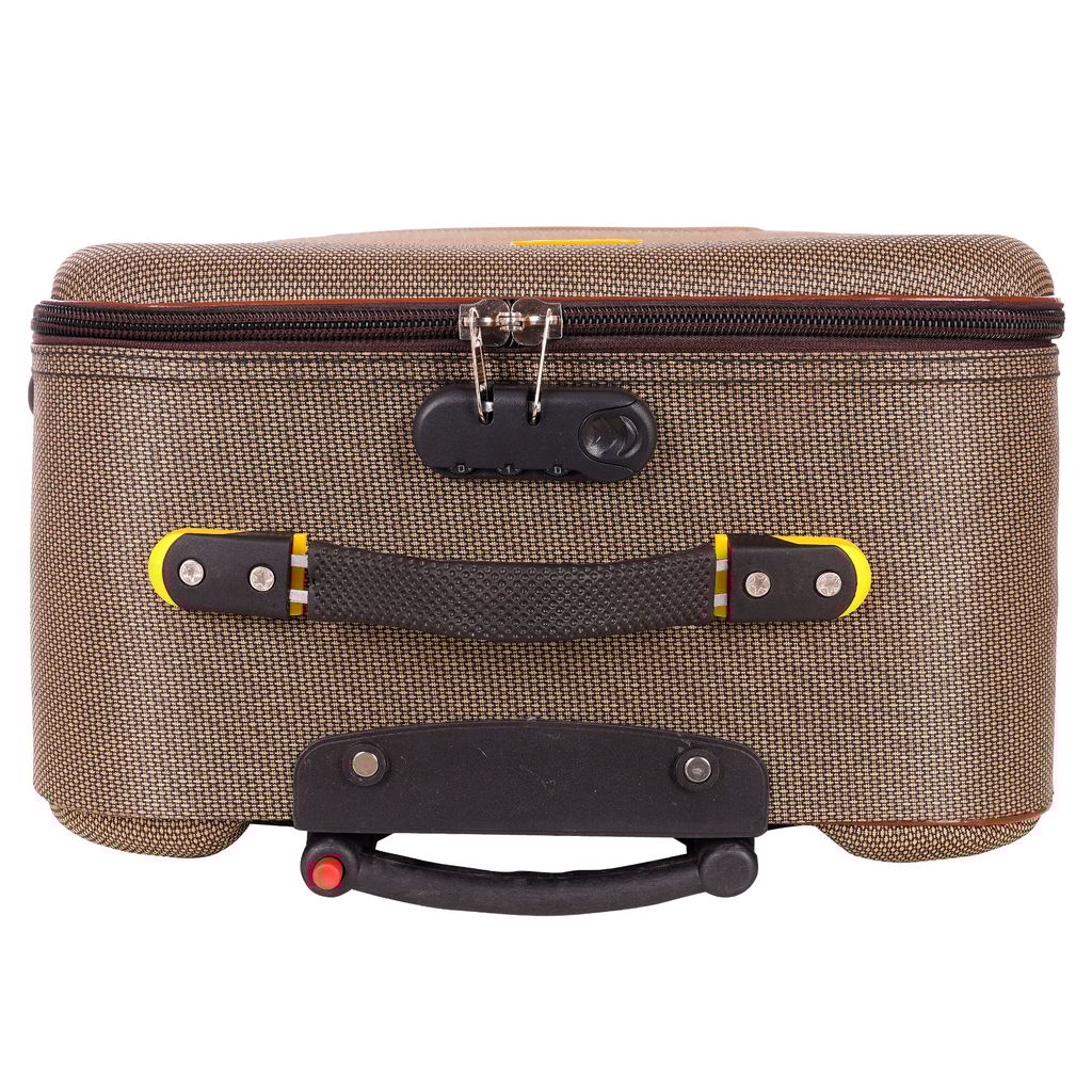 Brown 2-Wheel Carry-On Suitcase with Telescoping Handle and Secure Zipper Closures