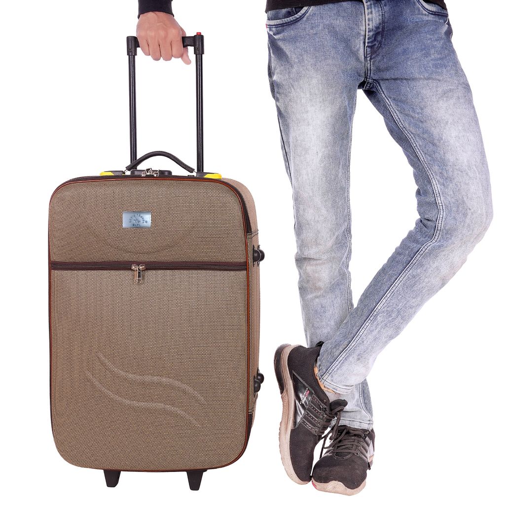 Brown 2-Wheel Carry-On Suitcase with Telescoping Handle and Secure Zipper Closures